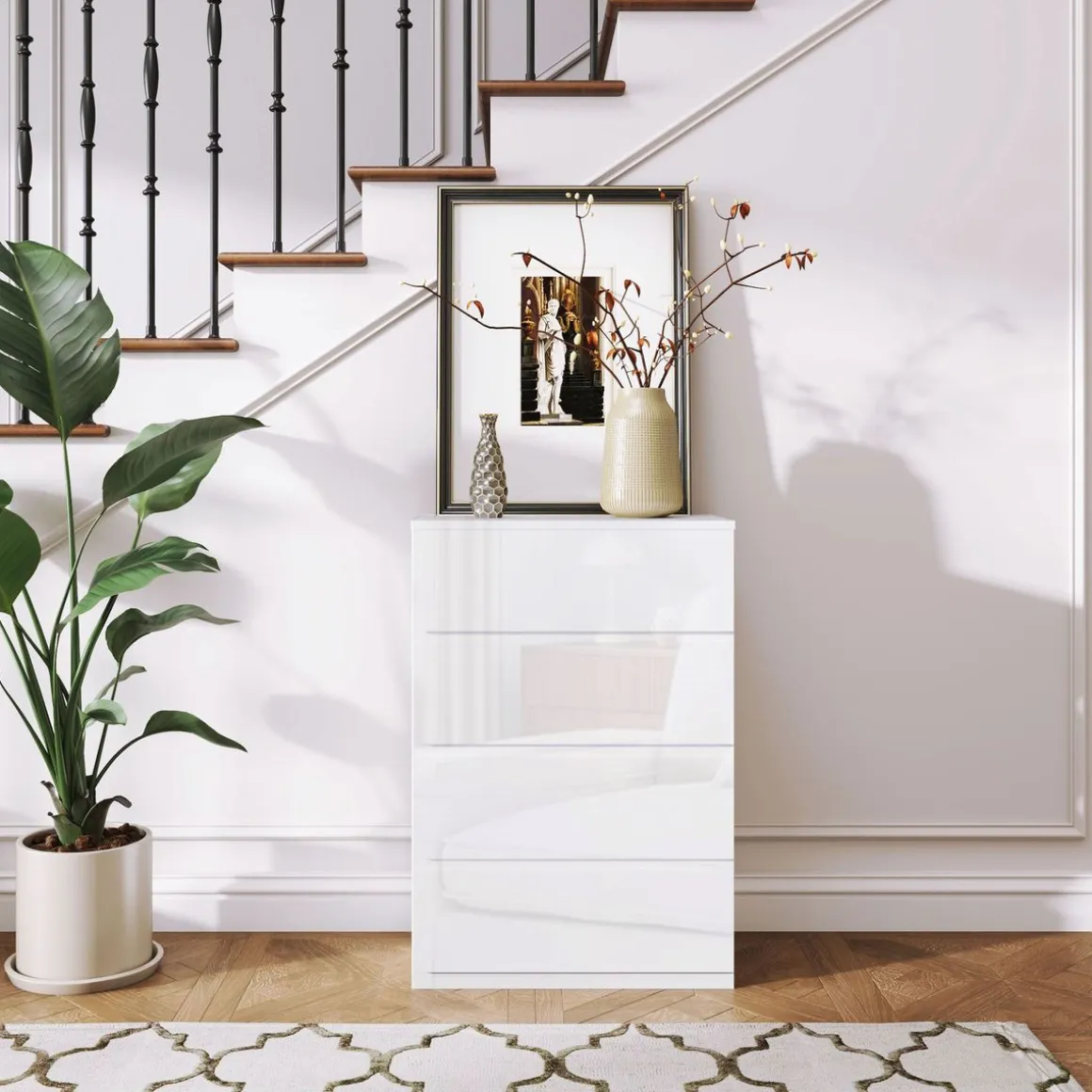 Cómoda Bromelia Homcom 4 cajones blanco brillo 80x55x33 cm