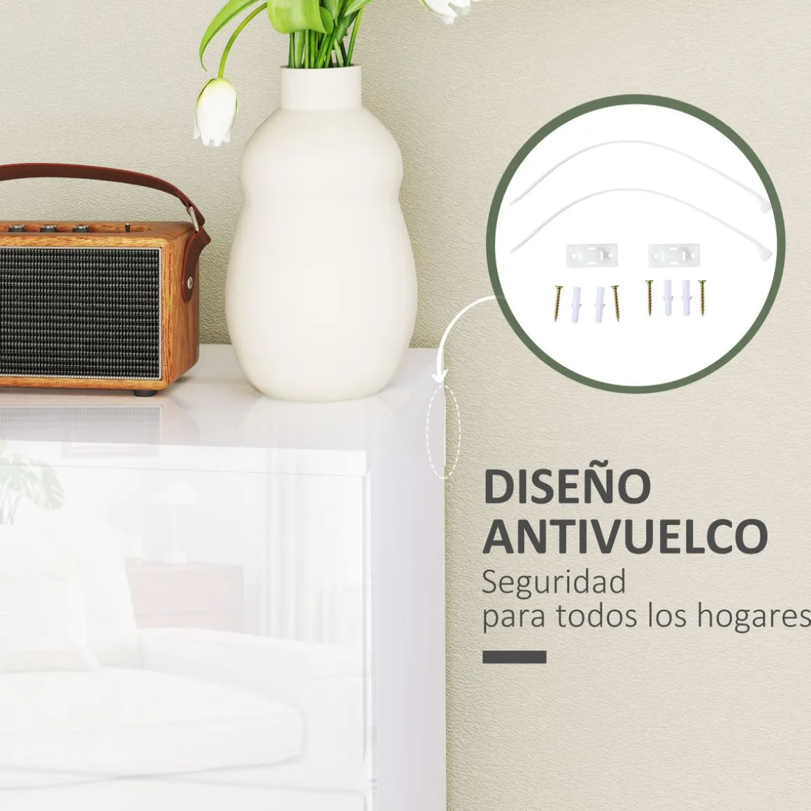 Cómoda Bromelia Homcom 4 cajones blanco brillo 80x55x33 cm