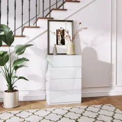 Cómoda Bromelia Homcom 4 cajones blanco brillo 80x55x33 cm