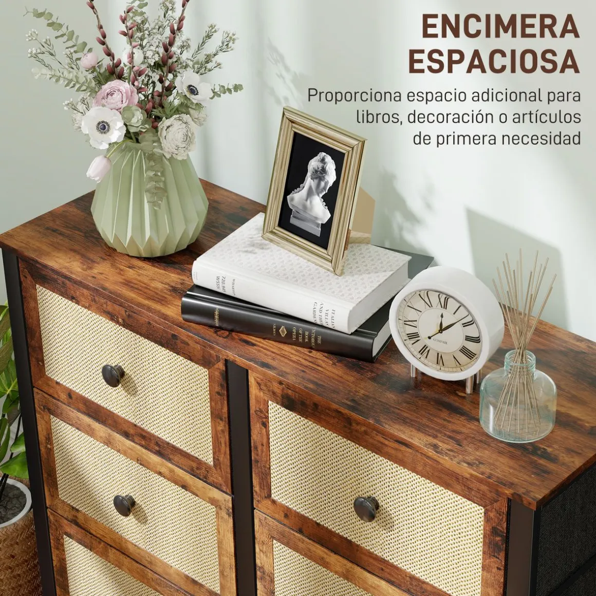 Cómoda Caramel Homcom 6 cajones negro/marrón 83x88x30 cm