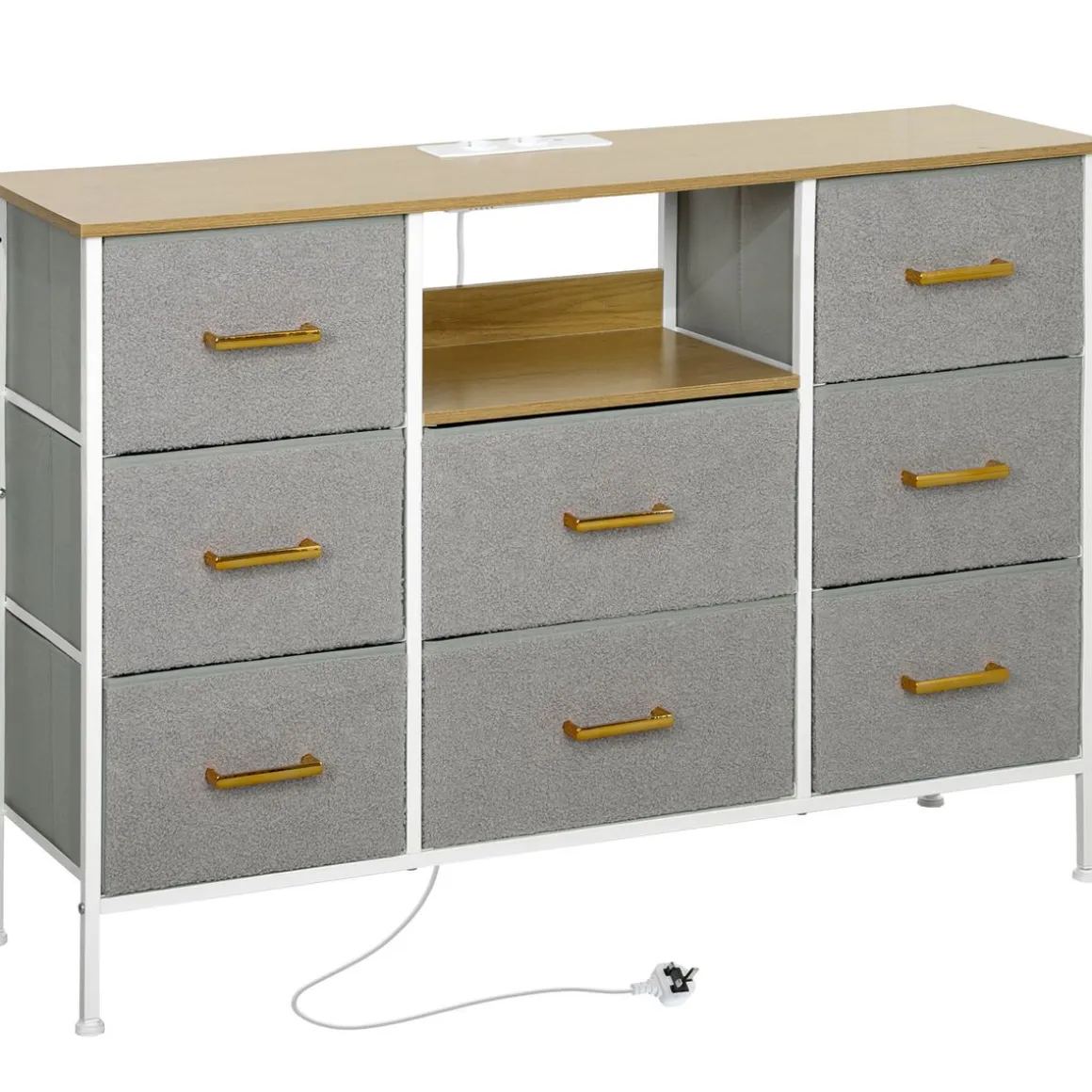 Cómoda Cedro Homcom cajones tela con estación de carga USB-C gris 76x110x30 cm