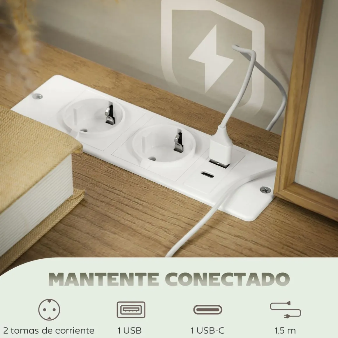 Cómoda Cedro Homcom cajones tela con estación de carga USB-C gris 76x110x30 cm
