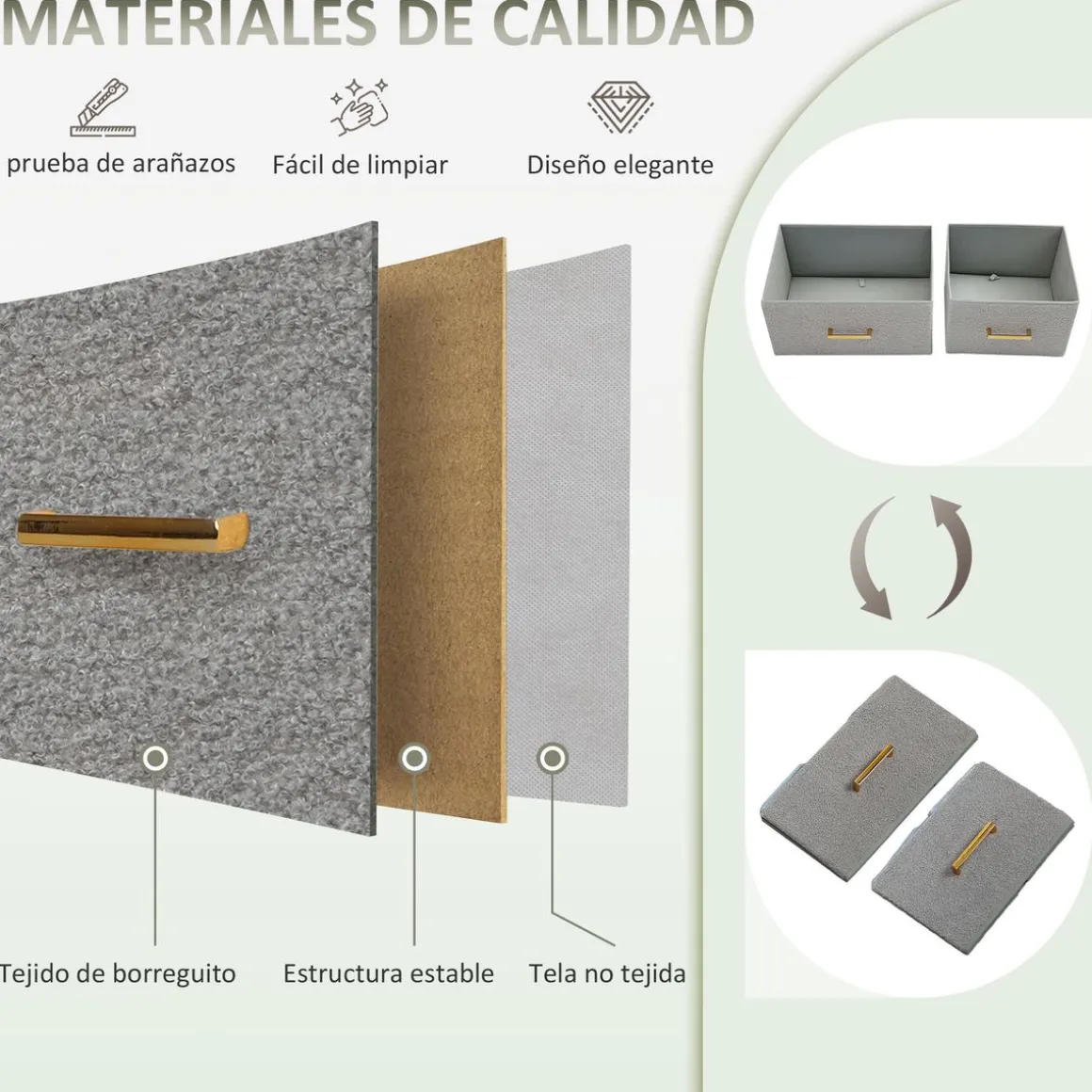 Cómoda Cedro Homcom cajones tela con estación de carga USB-C gris 76x110x30 cm