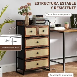 Cómoda Cleo Homcom 3 cajones grandes + 2 cajones pequeños marrón 99x58x29 cm