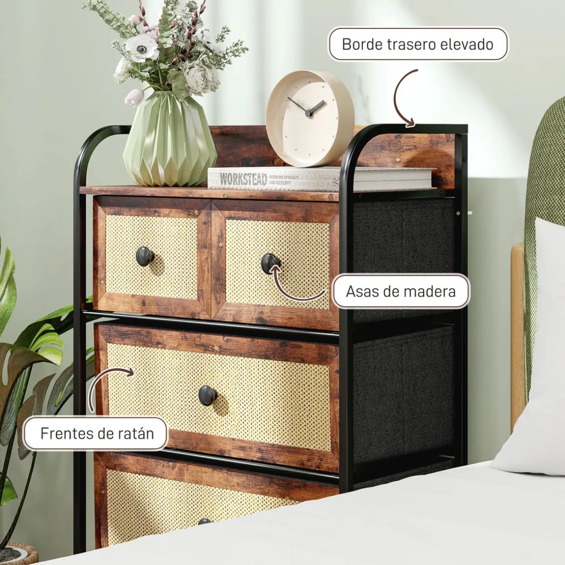 Cómoda Cleo Homcom 3 cajones grandes + 2 cajones pequeños marrón 99x58x29 cm