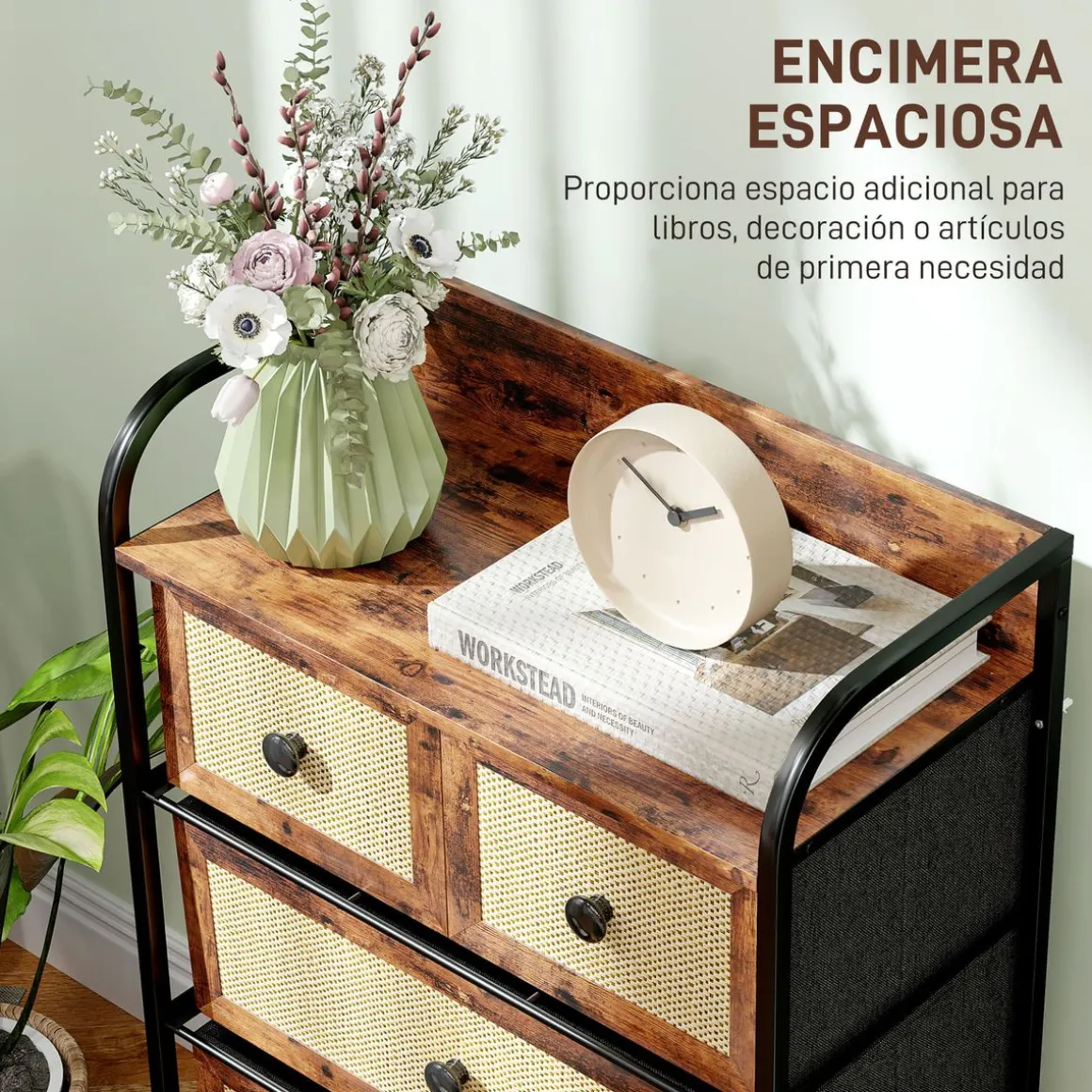 Cómoda Cleo Homcom 3 cajones grandes + 2 cajones pequeños marrón 99x58x29 cm