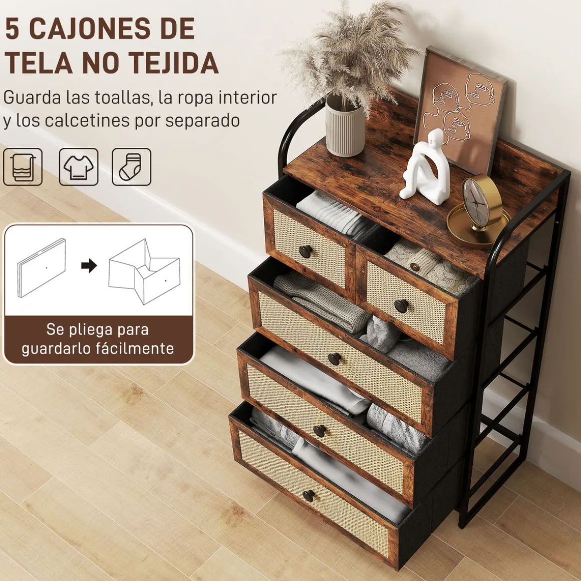 Cómoda Cleo Homcom 3 cajones grandes + 2 cajones pequeños marrón 99x58x29 cm