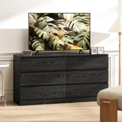 Cómoda Colombia Homcom 6 cajones negro 71x140x40 cm