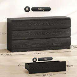 Cómoda Colombia Homcom 6 cajones negro 71x140x40 cm