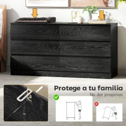 Cómoda Colombia Homcom 6 cajones negro 71x140x40 cm