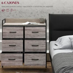 Cómoda Compás Homcom 6 cajones plegables gris 85x79x29 cm