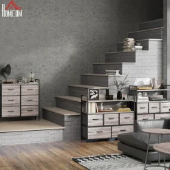 Cómoda Compás Homcom 6 cajones plegables gris 85x79x29 cm