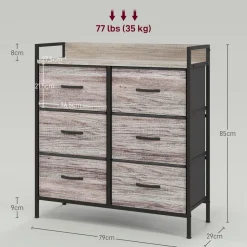 Cómoda Compás Homcom 6 cajones plegables gris 85x79x29 cm