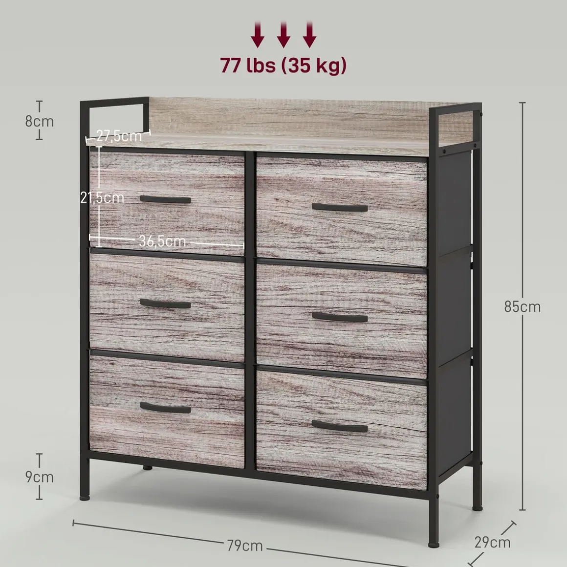 Cómoda Compás Homcom 6 cajones plegables gris 85x79x29 cm