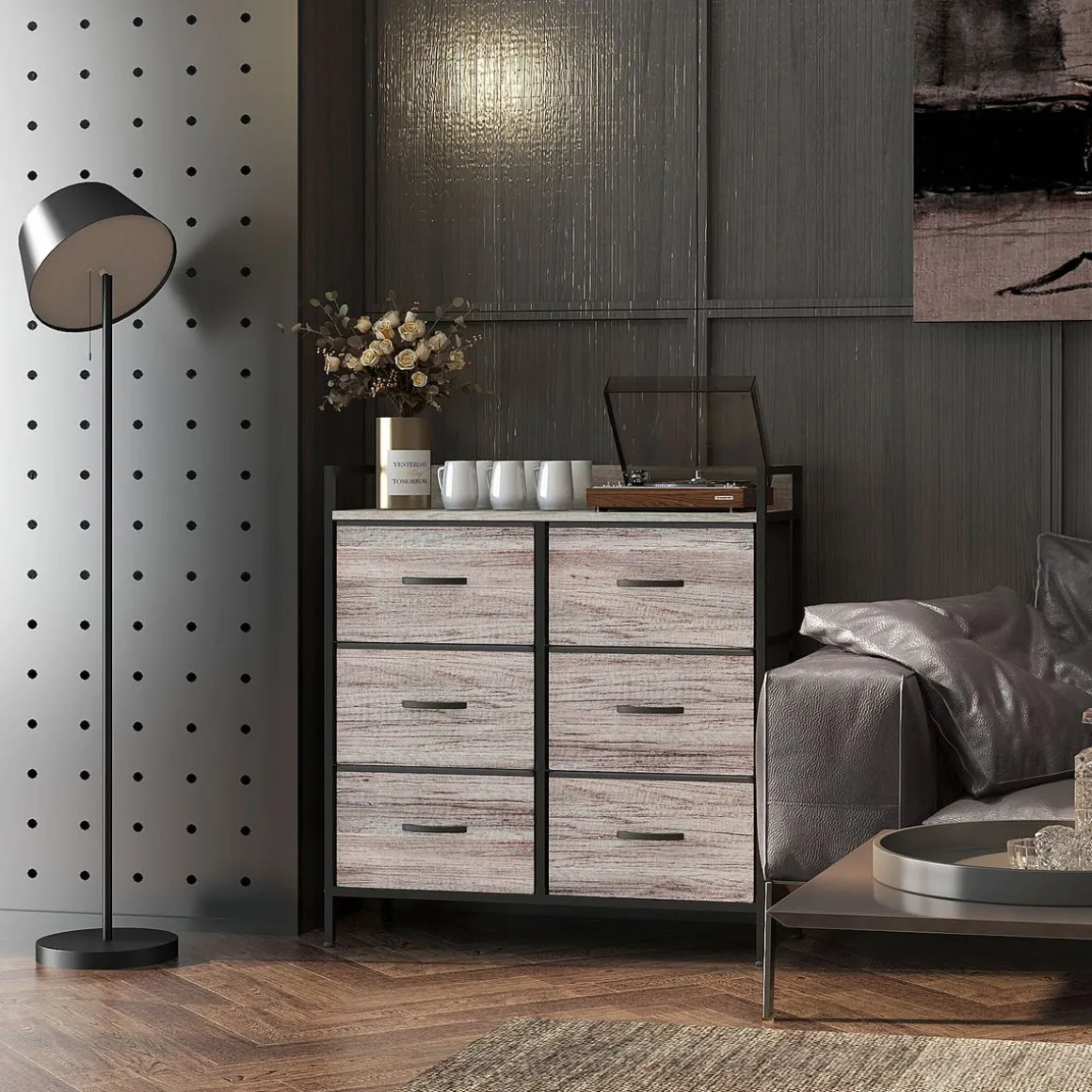 Cómoda Compás Homcom 6 cajones plegables gris 85x79x29 cm