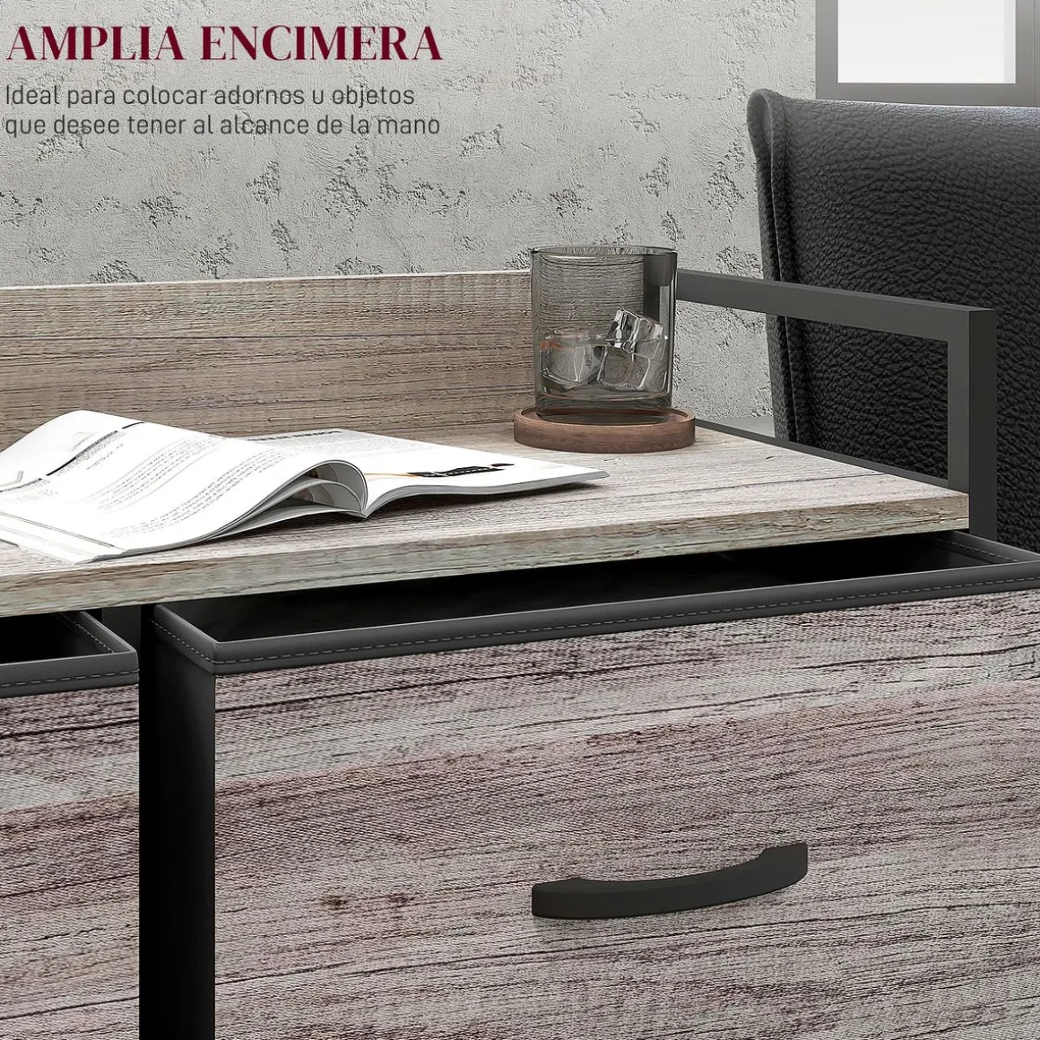 Cómoda Compás Homcom 6 cajones plegables gris 85x79x29 cm