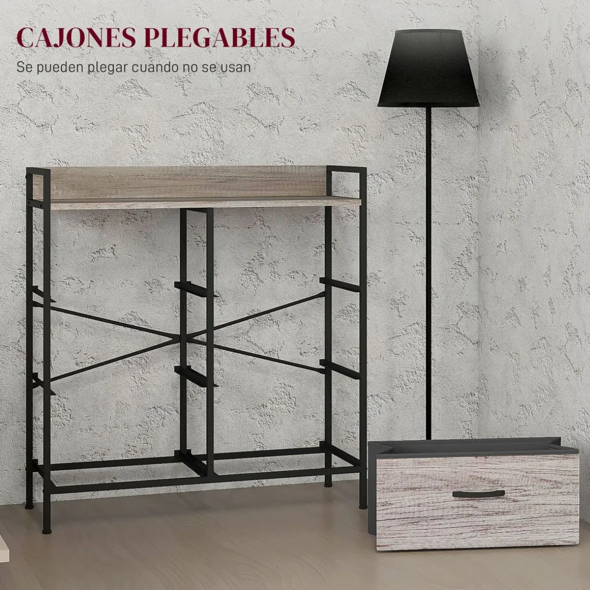 Cómoda Compás Homcom 6 cajones plegables gris 85x79x29 cm