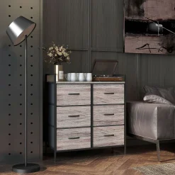 Cómoda Compás Homcom 6 cajones plegables gris 85x79x29 cm