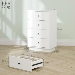 Cómoda Dakar Homcom 4 cajones blanco 75x47x29 cm