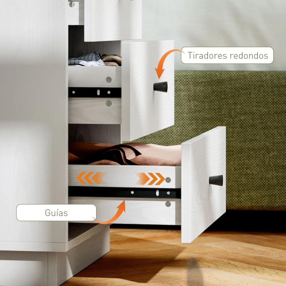 Cómoda Dakar Homcom 4 cajones blanco 75x47x29 cm
