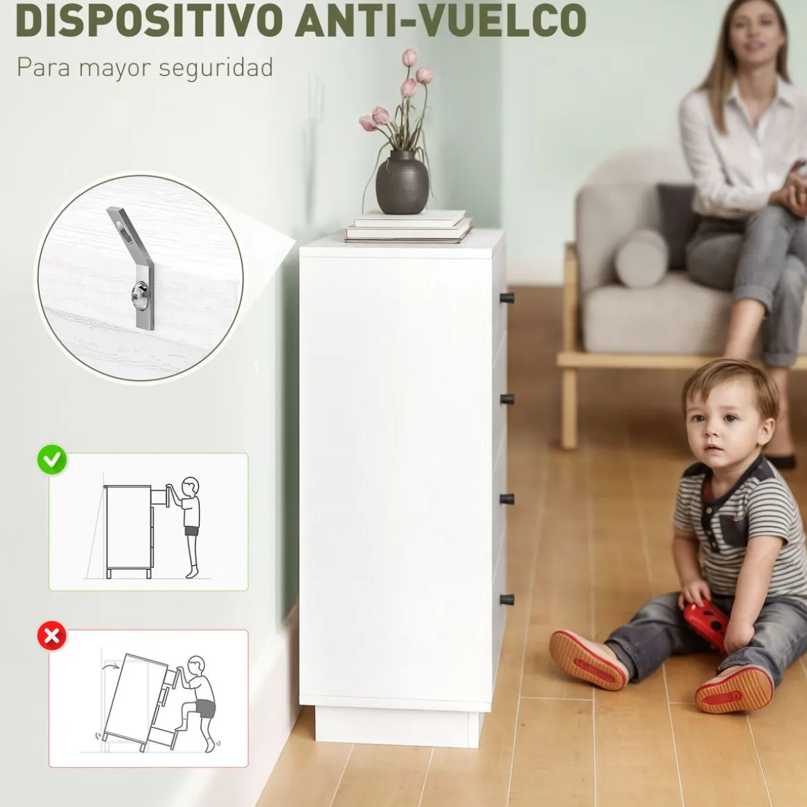Cómoda Dakar Homcom 4 cajones blanco 75x47x29 cm