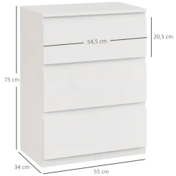Cómoda Dinamarca Homcom 3 cajones blanco 75x55x34 cm