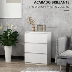 Cómoda Dinamarca Homcom 3 cajones blanco 75x55x34 cm