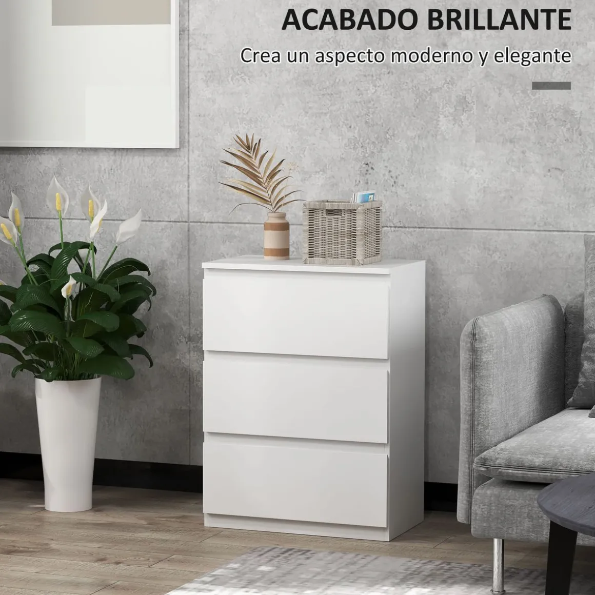 Cómoda Dinamarca Homcom 3 cajones blanco 75x55x34 cm