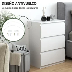 Cómoda Dinamarca Homcom 3 cajones blanco 75x55x34 cm