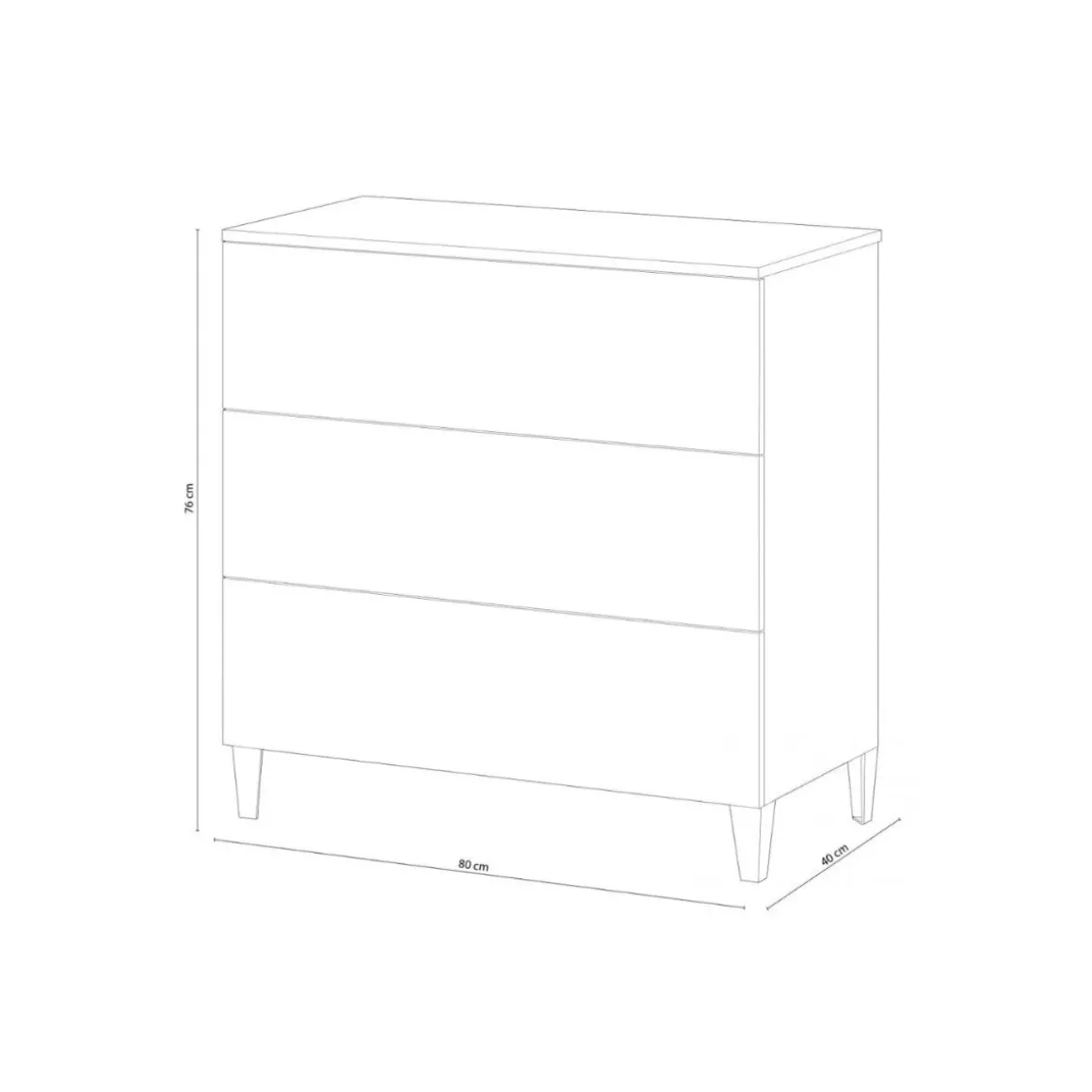 Cómoda Diva 3 cajones blanco brillo 76x80x40 cm