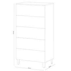 Cómoda Diva 5 cajones blanco brillo 117x61x40 cm