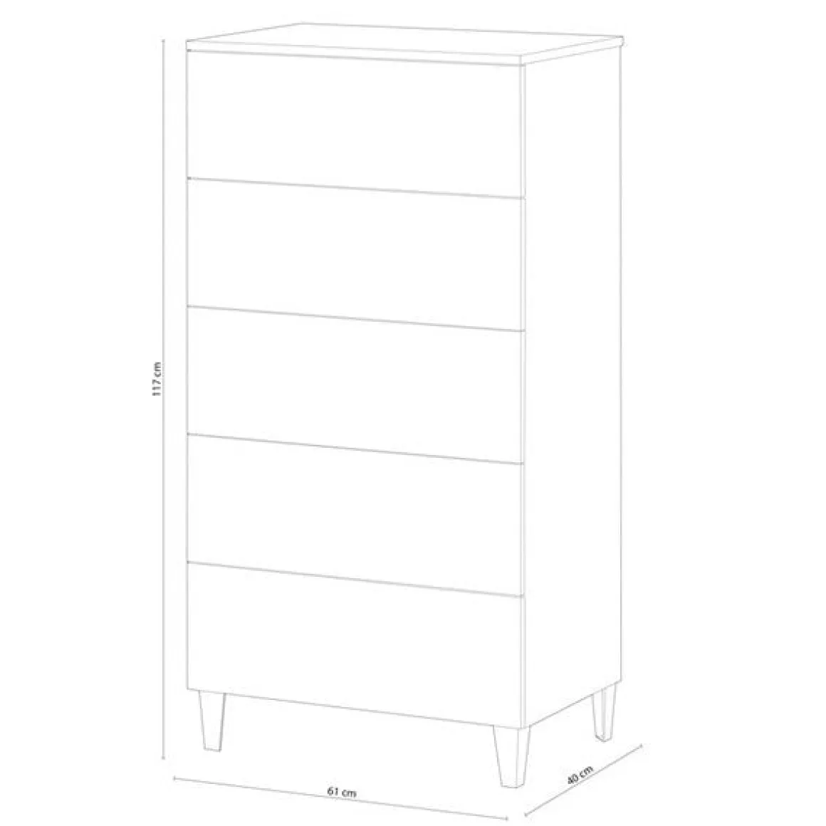 Cómoda Diva 5 cajones blanco brillo 117x61x40 cm