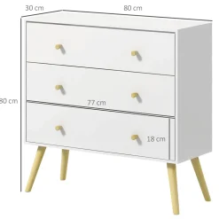Cómoda Dominica Homcom 3 cajones blanco 80x80x30 cm