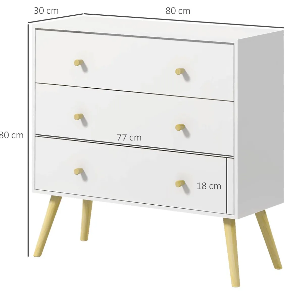 Cómoda Dominica Homcom 3 cajones blanco 80x80x30 cm