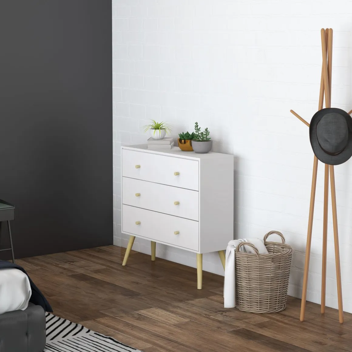 Cómoda Dominica Homcom 3 cajones blanco 80x80x30 cm
