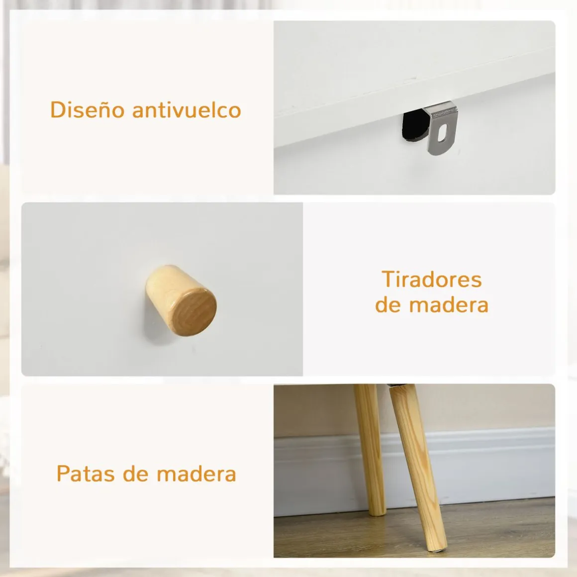 Cómoda Dominica Homcom 3 cajones blanco 80x80x30 cm