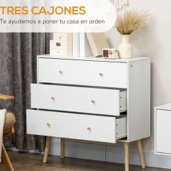 Cómoda Dominica Homcom 3 cajones blanco 80x80x30 cm