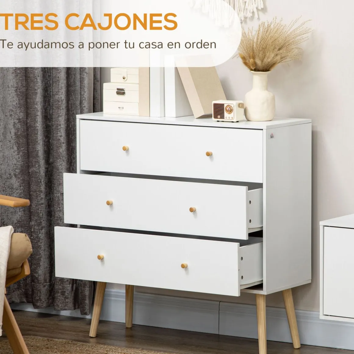 Cómoda Dominica Homcom 3 cajones blanco 80x80x30 cm