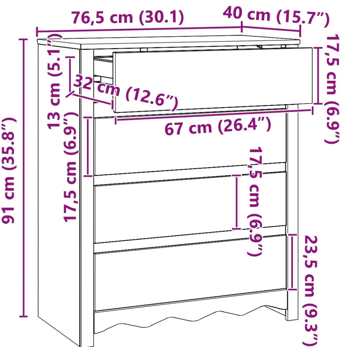 Cómoda Drammen 4 cajones 91x76,5x40 cm