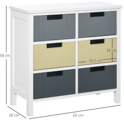 Cómoda Durham Homcom 6 cajones multicolor 58x62x28 cm