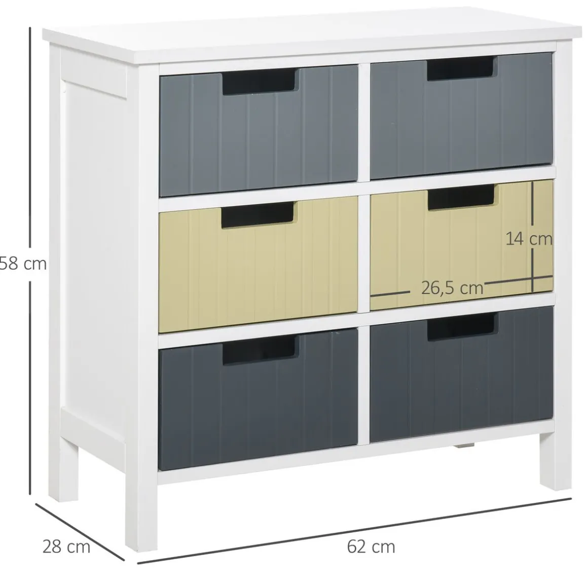 Cómoda Durham Homcom 6 cajones multicolor 58x62x28 cm