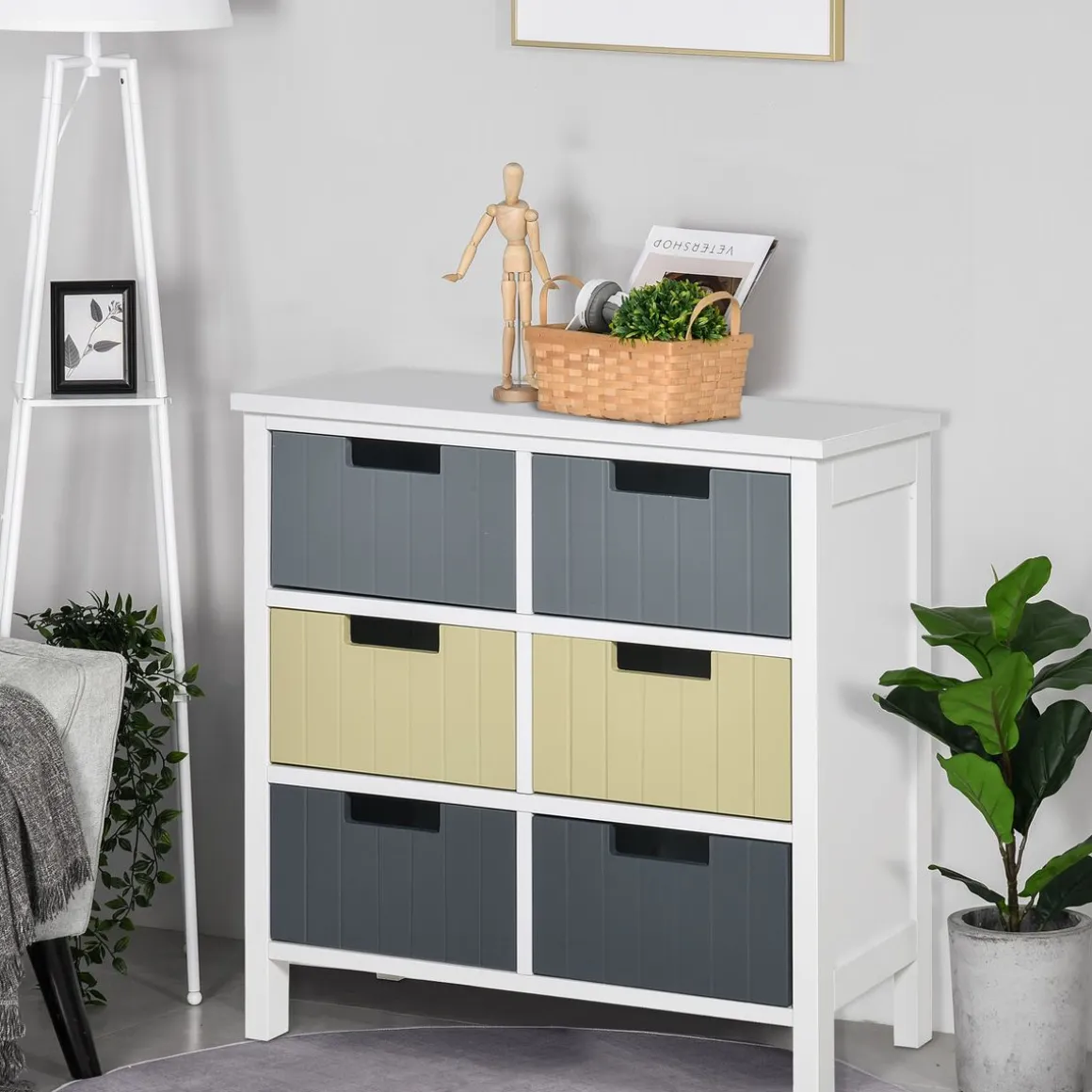 Cómoda Durham Homcom 6 cajones multicolor 58x62x28 cm