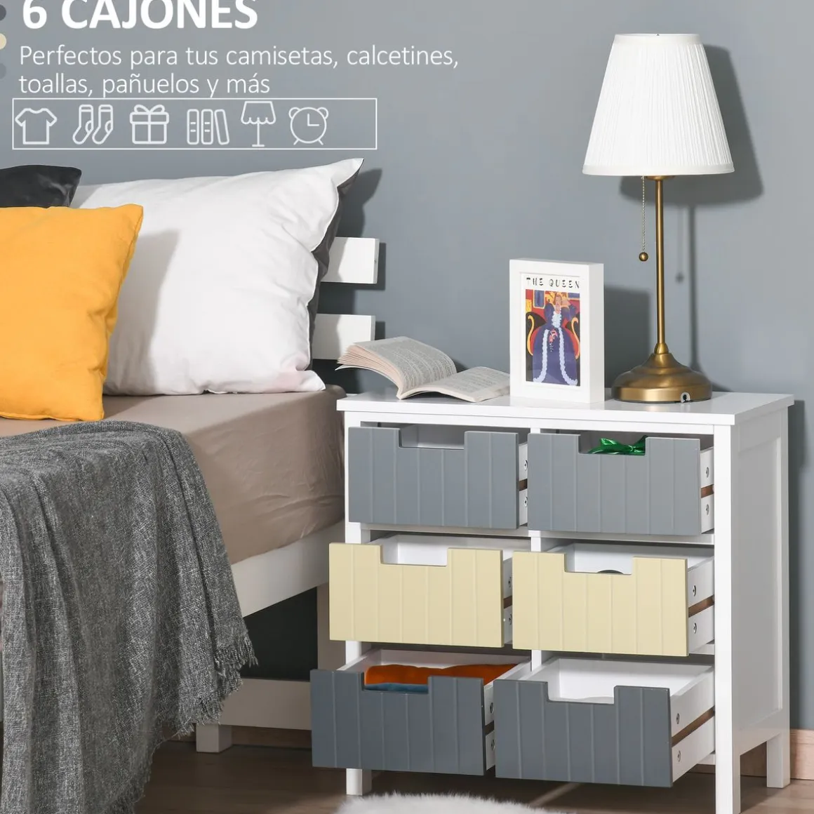 Cómoda Durham Homcom 6 cajones multicolor 58x62x28 cm