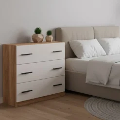 Cómoda Elba Mauvella 3 cajones blanco/natural 81x80x34,4 cm