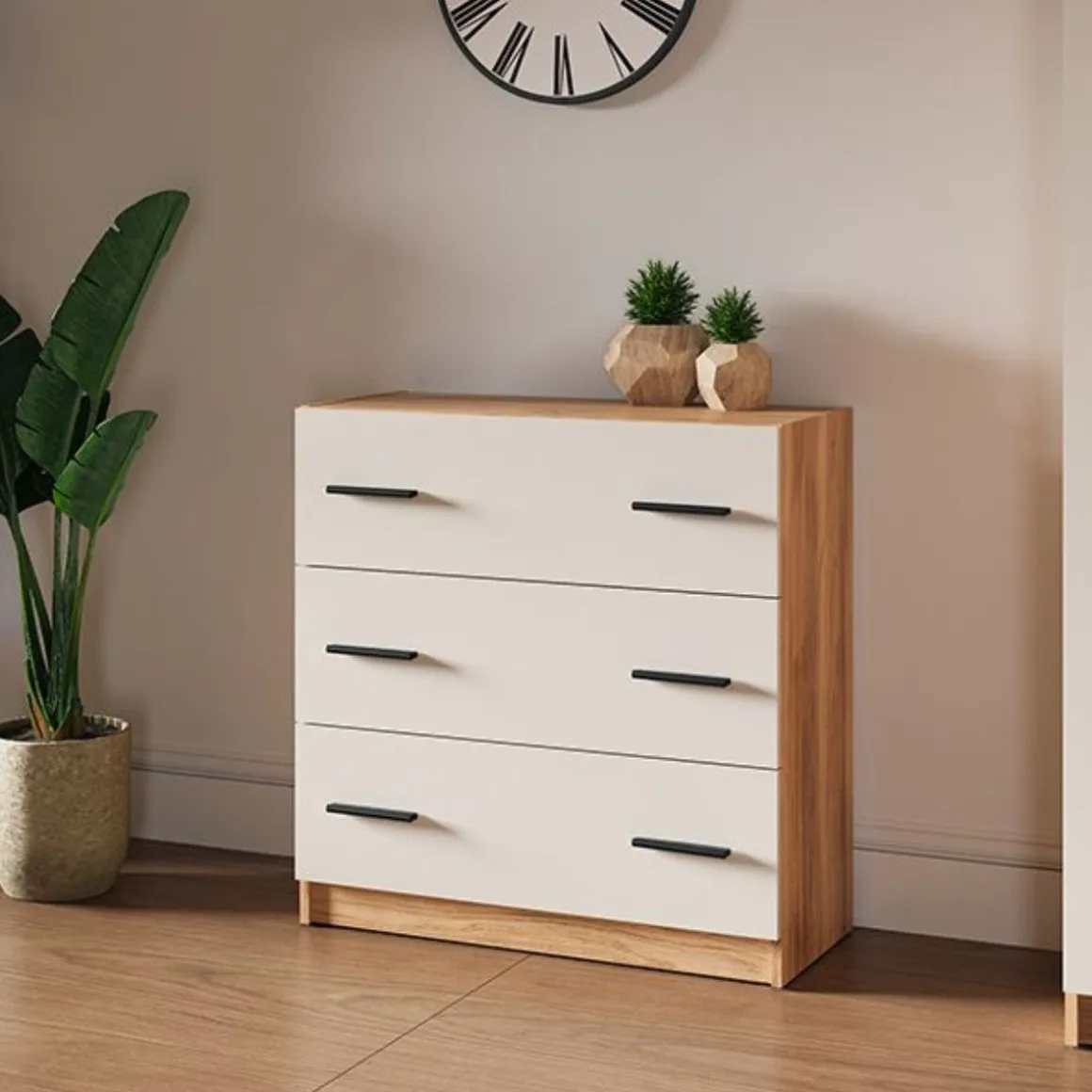 Cómoda Elba Mauvella 3 cajones blanco/natural 81x80x34,4 cm