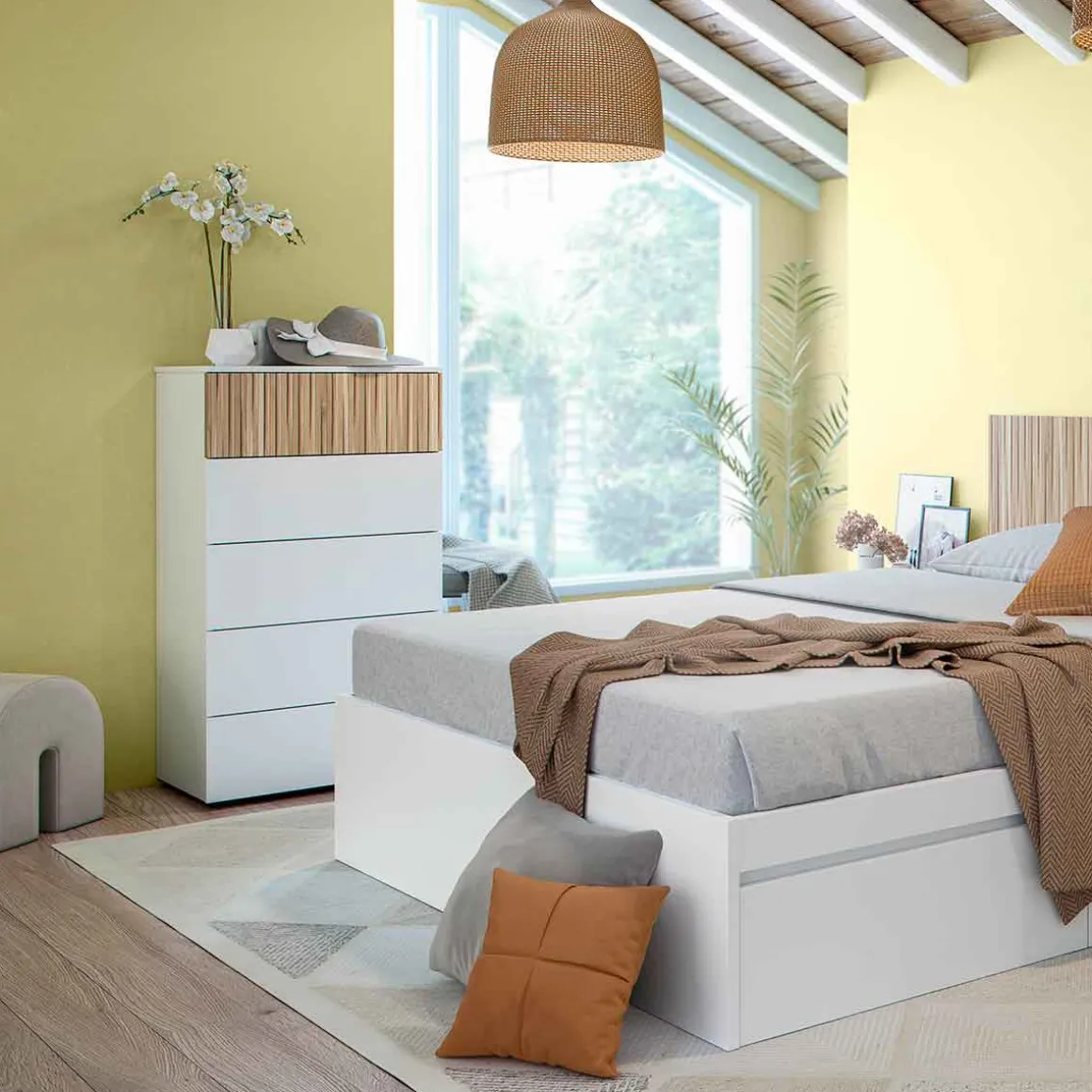 Cómoda Ethna 5 cajones blanco/natural 109x61x40 cm
