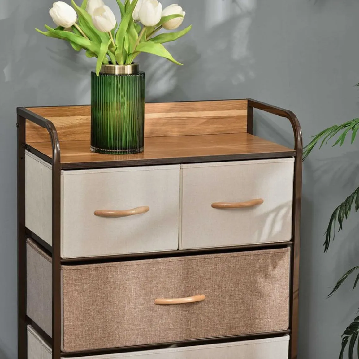 Cómoda Homcom 5 cajones de lino marrón 99x58x29 cm
