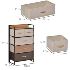 Cómoda Homcom 5 cajones de lino marrón 99x58x29 cm