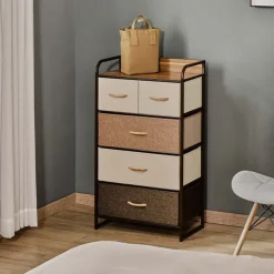 Cómoda Homcom 5 cajones de lino marrón 99x58x29 cm