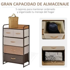 Cómoda Homcom 5 cajones de lino marrón 99x58x29 cm